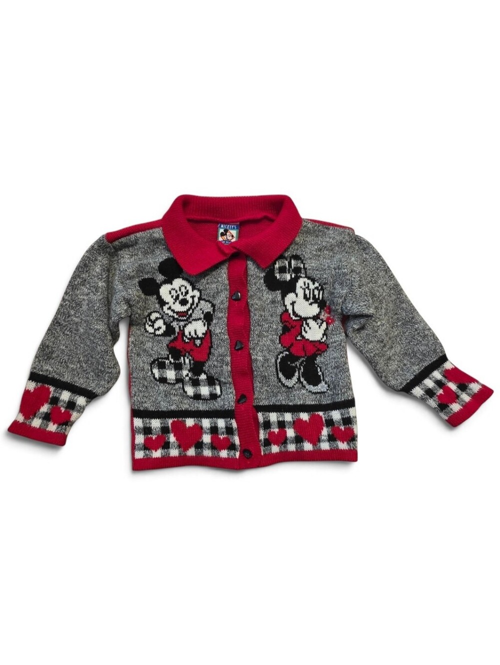 Vtg Childs Large 6x Disney Mickey Mouse Sweater Red Black Acrylic Knit Korea 90s